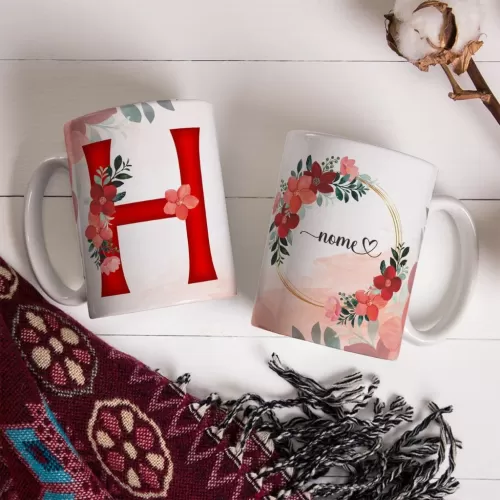 Combo Alfabeto Vermelho Floral – Canecas – Ana Melim