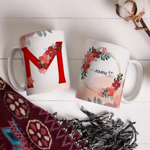 Combo Alfabeto Vermelho Floral – Canecas – Ana Melim