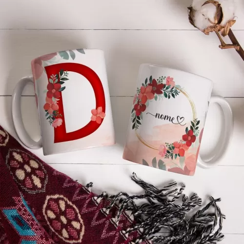 Combo Alfabeto Vermelho Floral – Canecas – Ana Melim