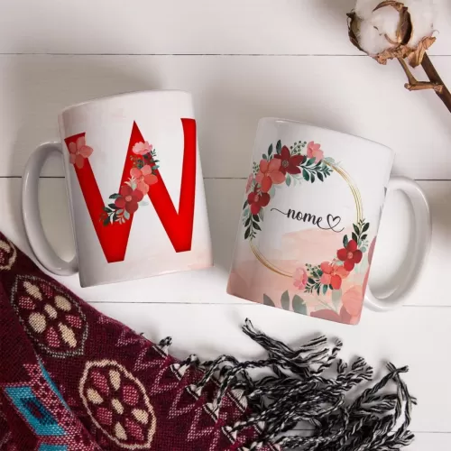Combo Alfabeto Vermelho Floral – Canecas – Ana Melim
