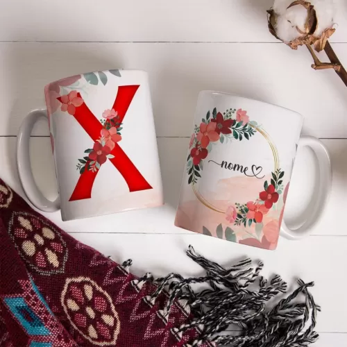 Combo Alfabeto Vermelho Floral – Canecas – Ana Melim