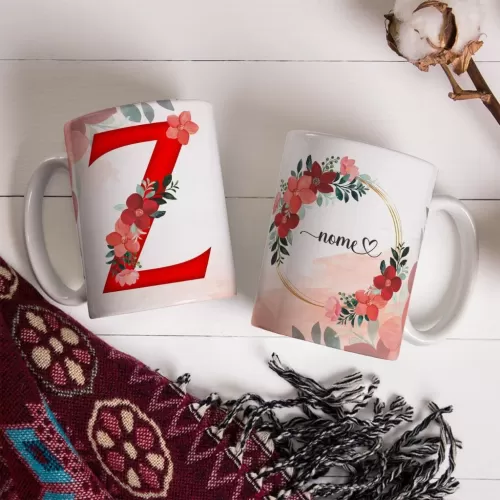 Combo Alfabeto Vermelho Floral – Canecas – Ana Melim