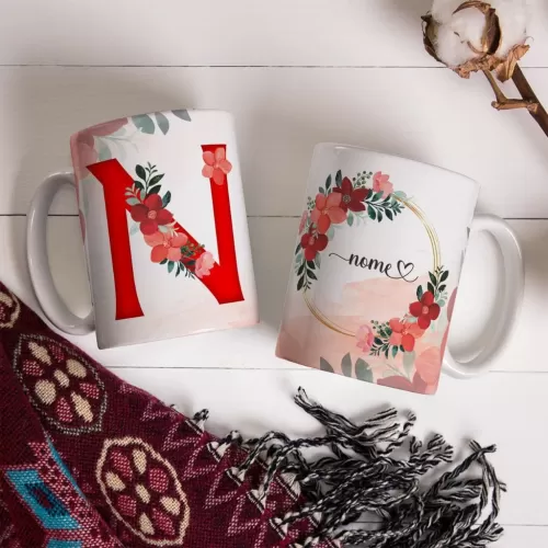 Combo Alfabeto Vermelho Floral – Canecas – Ana Melim