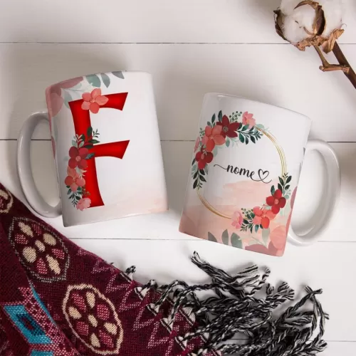 Combo Alfabeto Vermelho Floral – Canecas – Ana Melim