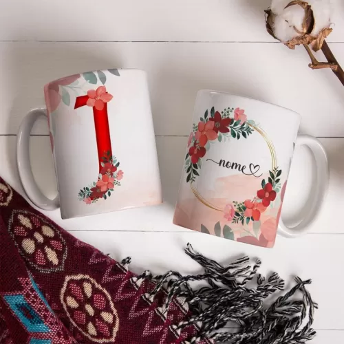 Combo Alfabeto Vermelho Floral – Canecas – Ana Melim