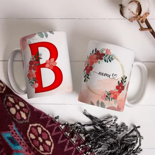 Combo Alfabeto Vermelho Floral – Canecas – Ana Melim