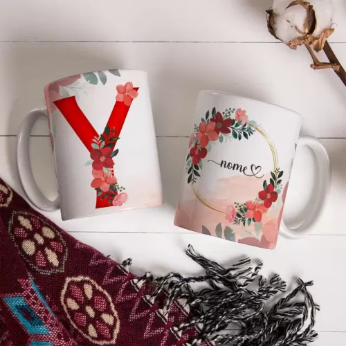 Combo Alfabeto Vermelho Floral – Canecas – Ana Melim