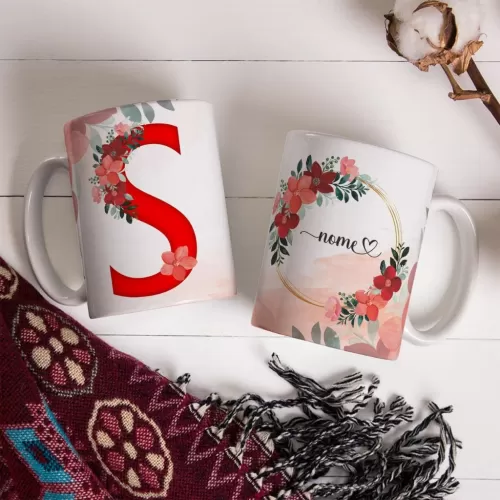 Combo Alfabeto Vermelho Floral – Canecas – Ana Melim
