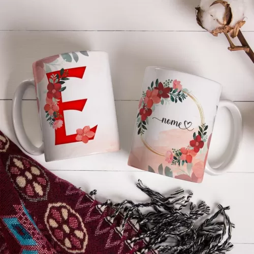Combo Alfabeto Vermelho Floral – Canecas – Ana Melim