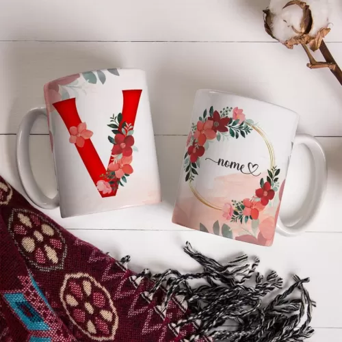 Combo Alfabeto Vermelho Floral – Canecas – Ana Melim