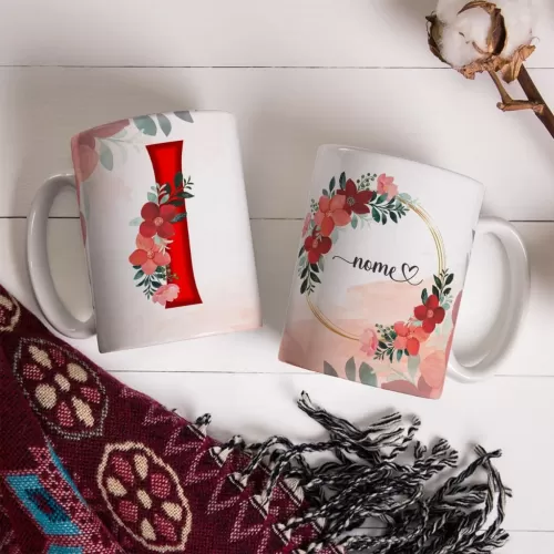 Combo Alfabeto Vermelho Floral – Canecas – Ana Melim