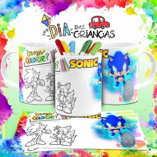 Combo Artes Canecas Colorir Personagens – Dia das Crianças