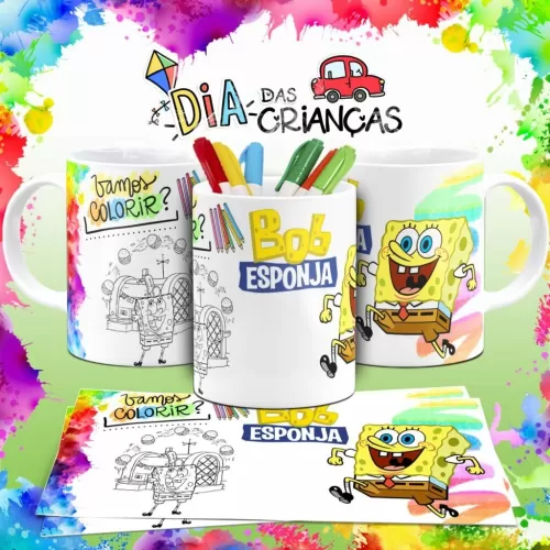 Combo Artes Canecas Colorir Personagens – Dia das Crianças