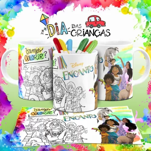 Combo Artes Canecas Colorir Personagens – Dia das Crianças