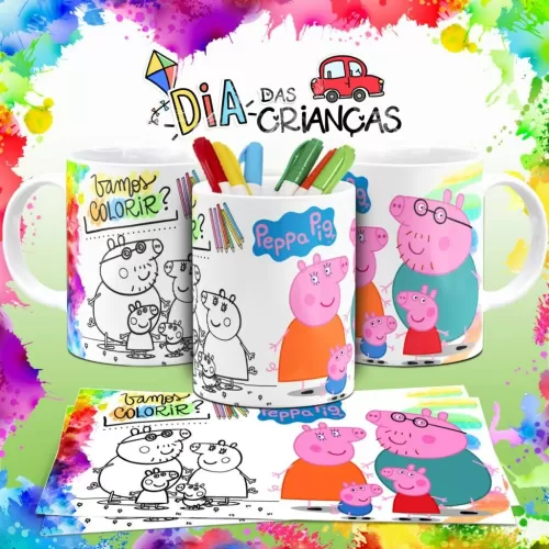 Combo Artes Canecas Colorir Personagens – Dia das Crianças