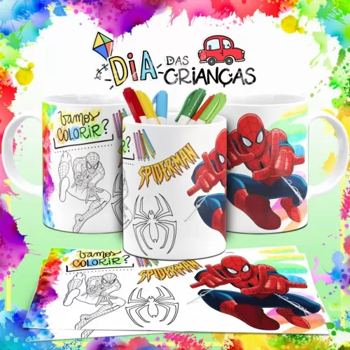 Combo Artes Canecas Colorir Personagens – Dia das Crianças