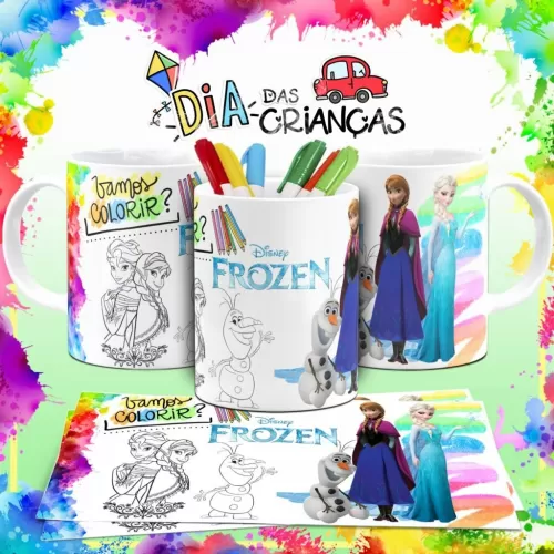Combo Artes Canecas Colorir Personagens – Dia das Crianças