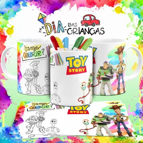 Combo Artes Canecas Colorir Personagens – Dia das Crianças