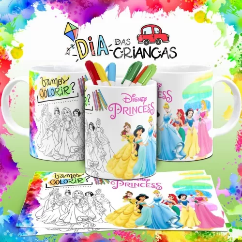 Combo Artes Canecas Colorir Personagens – Dia das Crianças