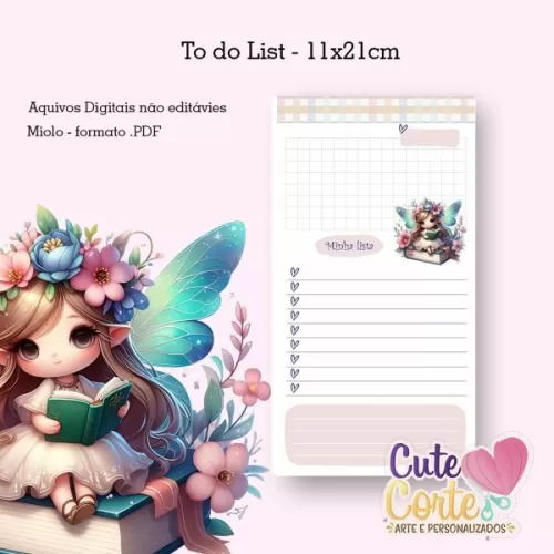 Diário A5 + To do List – Fadinha Cute – Cute Corte