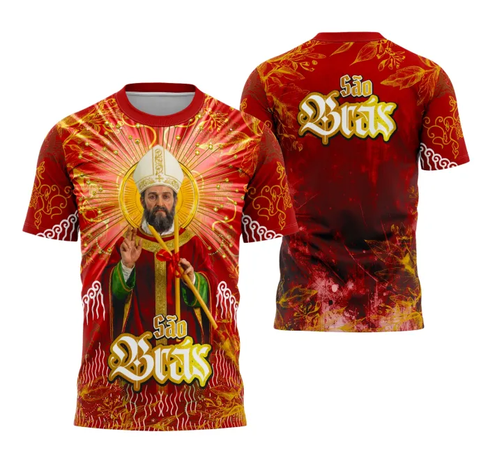 Estampa digital para camiseta católica de São Brás com imagem grande e centralizada na frente para impressão.