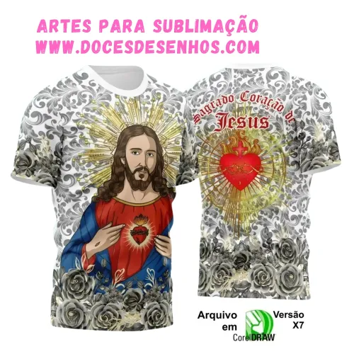 Estampa Religiosa Sagrado Coração de Jesus em Camisa Estampa Religiosa Sagrado Coração de Jesus em Camisa