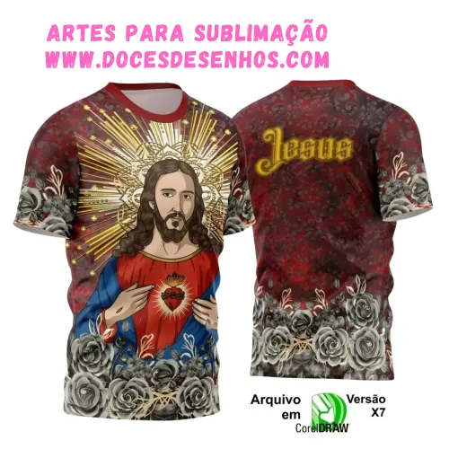 Estampa Religiosa Sagrado Coração de Jesus em Camisa Estampa Religiosa Sagrado Coração de Jesus em Camisa