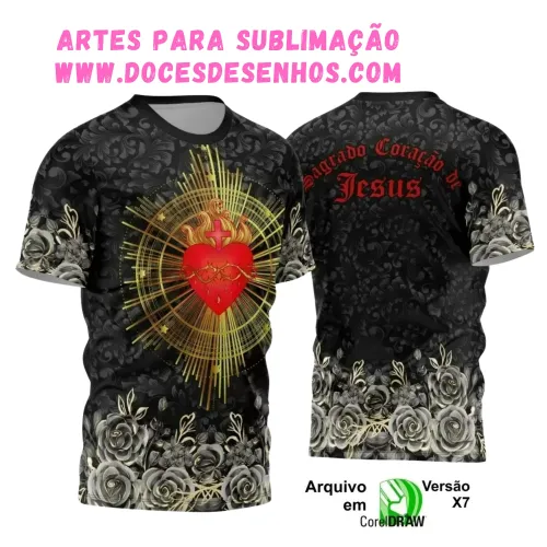 Estampa Religiosa Sagrado Coração de Jesus em Camisa Estampa Religiosa Sagrado Coração de Jesus em Camisa