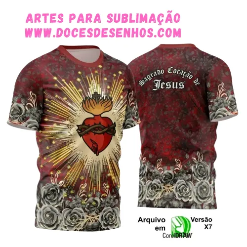 Estampa Religiosa Sagrado Coração de Jesus em Camisa Estampa Religiosa Sagrado Coração de Jesus em Camisa