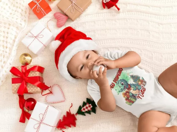 Estampas Dragão – Meu primeiro Natal – Body (Ana Melin)