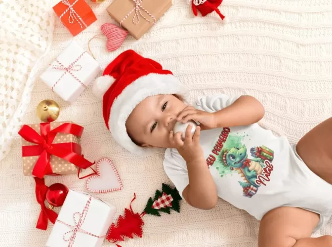 Estampas Dragão – Meu primeiro Natal – Body (Ana Melin)
