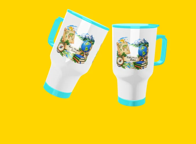 Caneca de Geografia mostrando mapas, bússola e símbolos geométricos, perfeita para mostrar paixão pela ciência que conecta o mundo.
