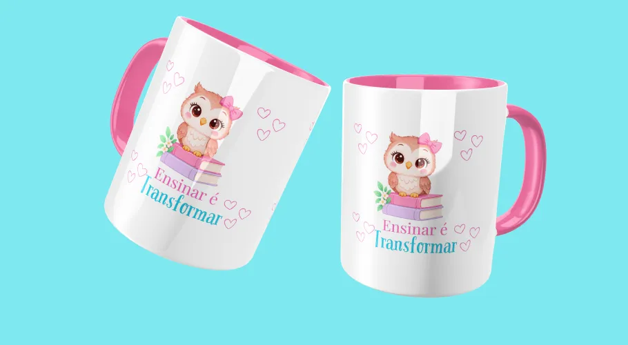 Caneca feminina professora estilosa e delicada, ideal para demonstrar orgulho em ensinar em qualquer momento especial.