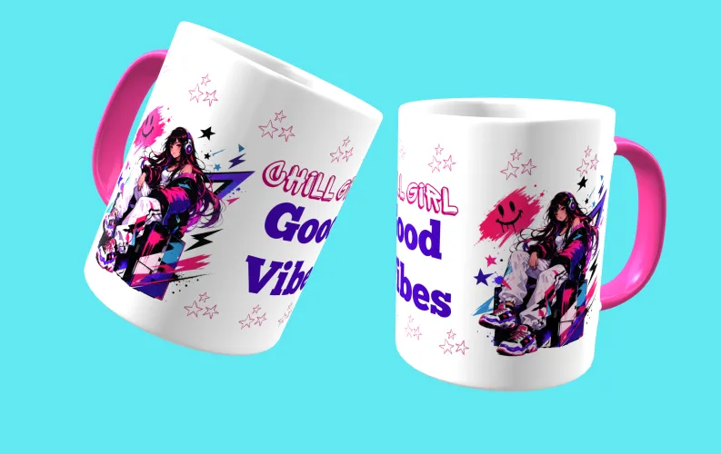 Caneca estilo anime urbano, trazendo uma composição moderna