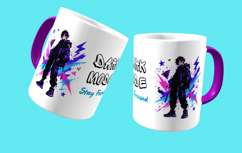 Caneca estilo anime urbano, trazendo uma composição moderna