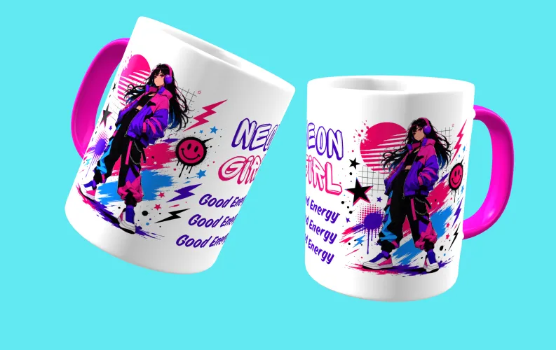 Caneca estilo anime urbano, trazendo uma composição moderna