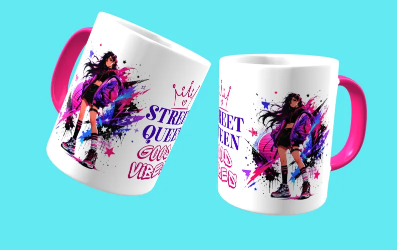Caneca estilo anime urbano, trazendo uma composição moderna