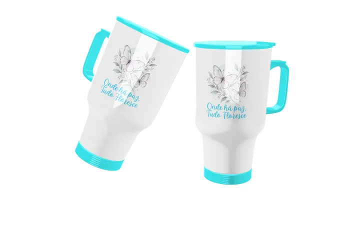 Caneca com um delicado floral feminino na frente elegante e delicada, destacando a leveza e o charme das flores em um visual moderno e alegre.