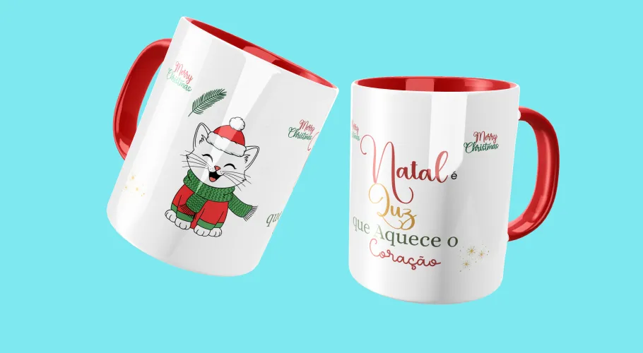 Caneca com uma ilustração natalina colorida e alegre, perfeita para celebrar a data com estilo.