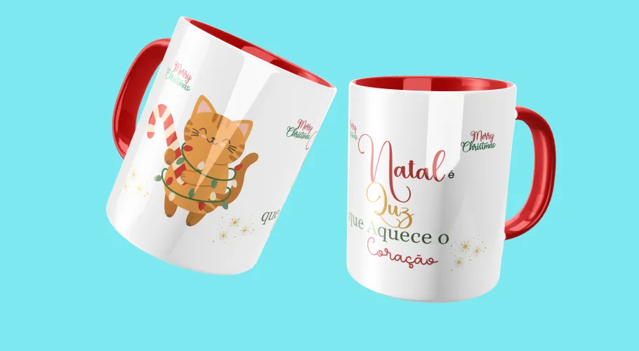 Caneca com uma ilustração natalina colorida e alegre, perfeita para celebrar a data com estilo.