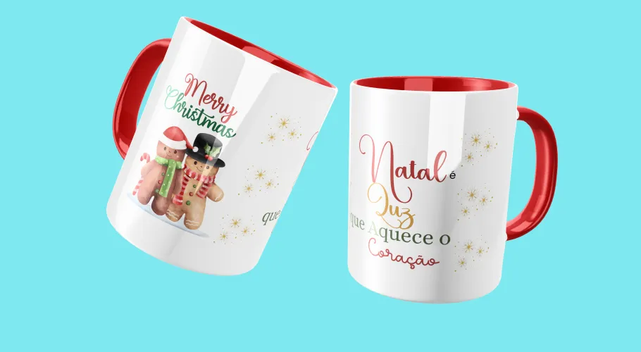 Caneca com uma ilustração natalina colorida e alegre, perfeita para celebrar a data com estilo.