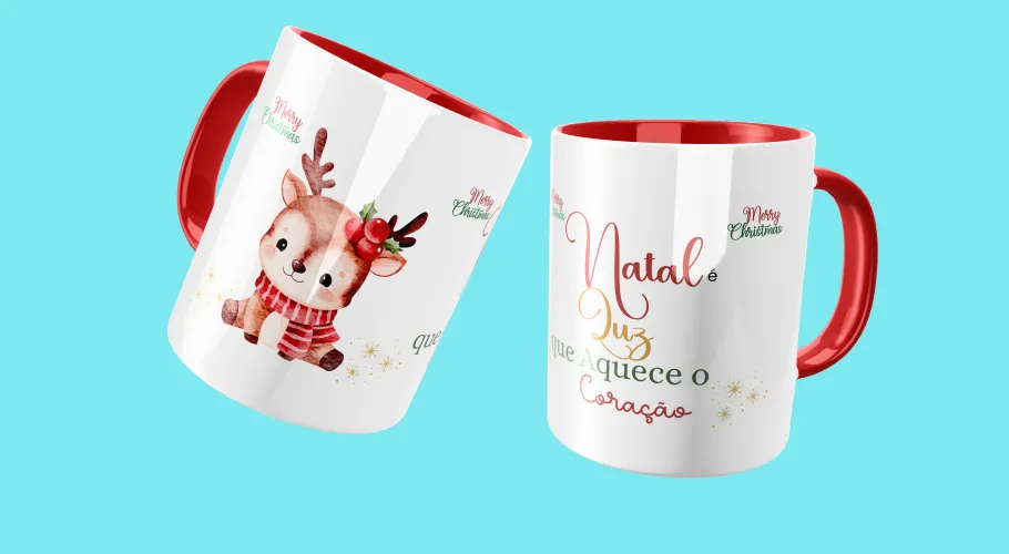 Caneca com uma ilustração natalina colorida e alegre, perfeita para celebrar a data com estilo.