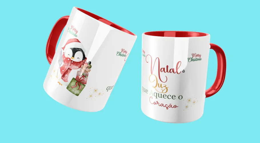 Caneca com uma ilustração natalina colorida e alegre, perfeita para celebrar a data com estilo.