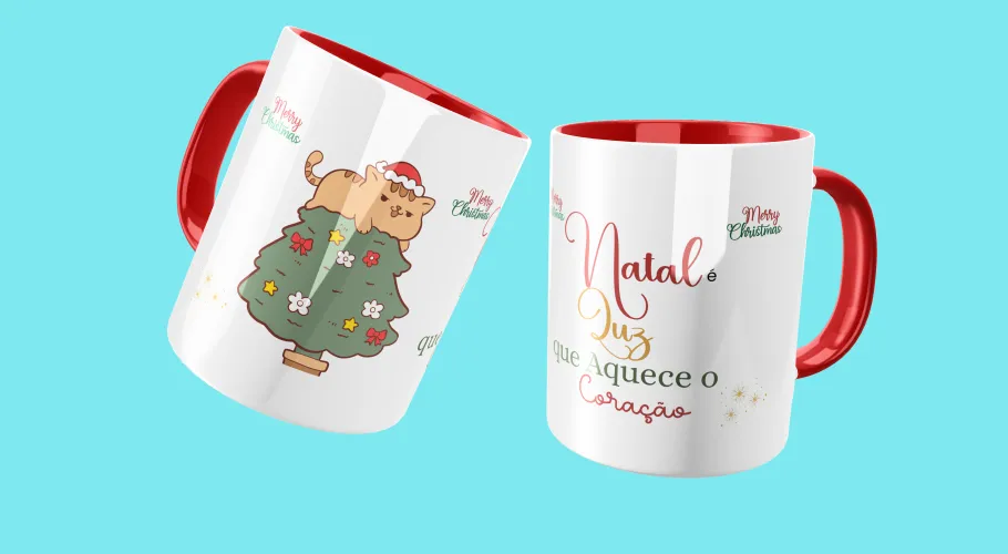 Caneca com uma ilustração natalina colorida e alegre, perfeita para celebrar a data com estilo.
