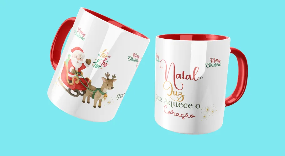 Caneca com uma ilustração natalina colorida e alegre, perfeita para celebrar a data com estilo.