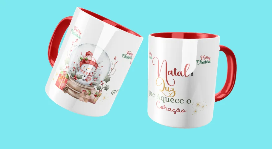 Caneca com uma ilustração natalina colorida e alegre, perfeita para celebrar a data com estilo.
