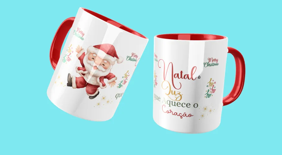 Caneca com uma ilustração natalina colorida e alegre, perfeita para celebrar a data com estilo.