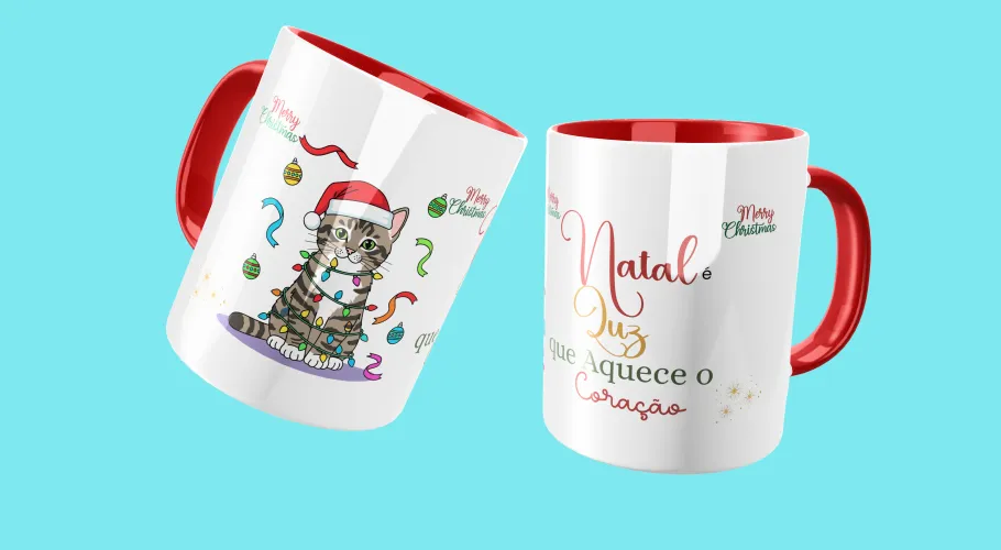 Caneca com uma ilustração natalina colorida e alegre, perfeita para celebrar a data com estilo.