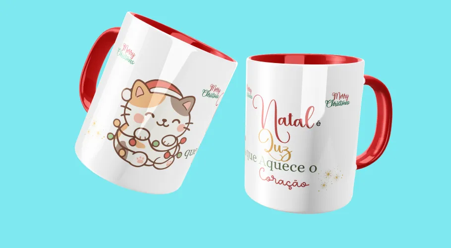 Caneca com uma ilustração natalina colorida e alegre, perfeita para celebrar a data com estilo.