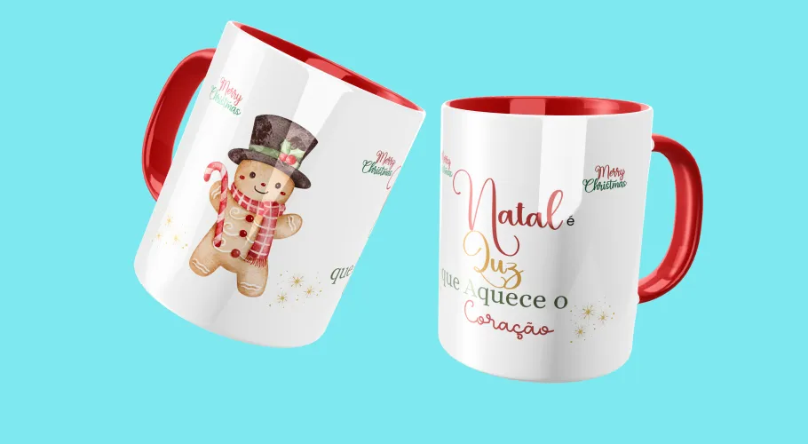 Caneca com uma ilustração natalina colorida e alegre, perfeita para celebrar a data com estilo.